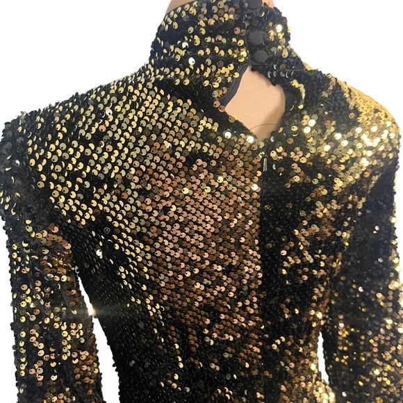 Milly Sequin Gold Turtleneck Mini Dress - Picture 9 of 11